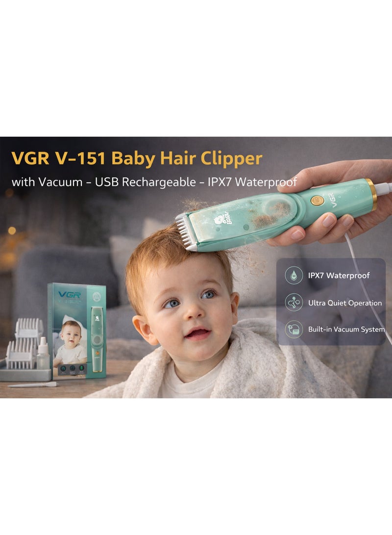 في جي آر ماكينة حلاقة أطفال VGR V-151 مع نظام شفط، قابلة للشحن USB، مقاومة للماء IPX7 - Image 1